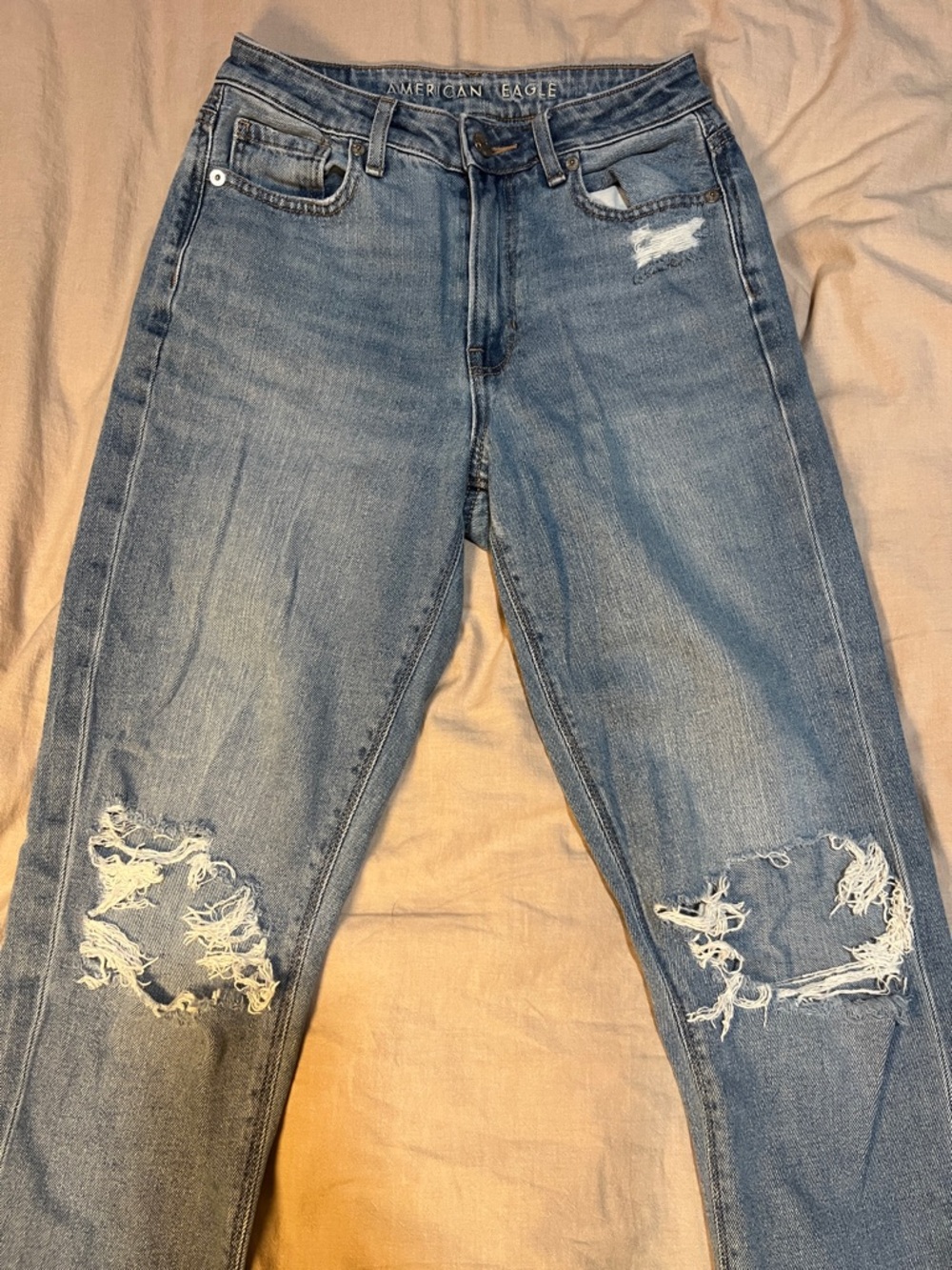 American Eagle Outfitters Distressed Straight Leg Light Blue Jeans